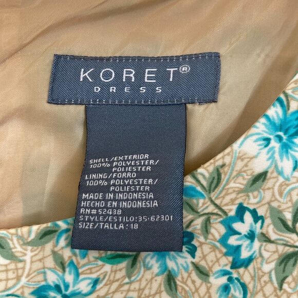 Midi Sleeveless Sheath Dress Floral Blue/Tan Women 18 Slit Career Koret Vintage - Picture 14 of 16